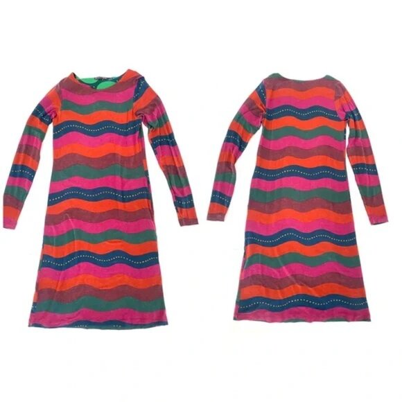 Swedish Gudrun Sjoden colorful wave stripe long sleeve midi dress size S - Picture 2 of 7